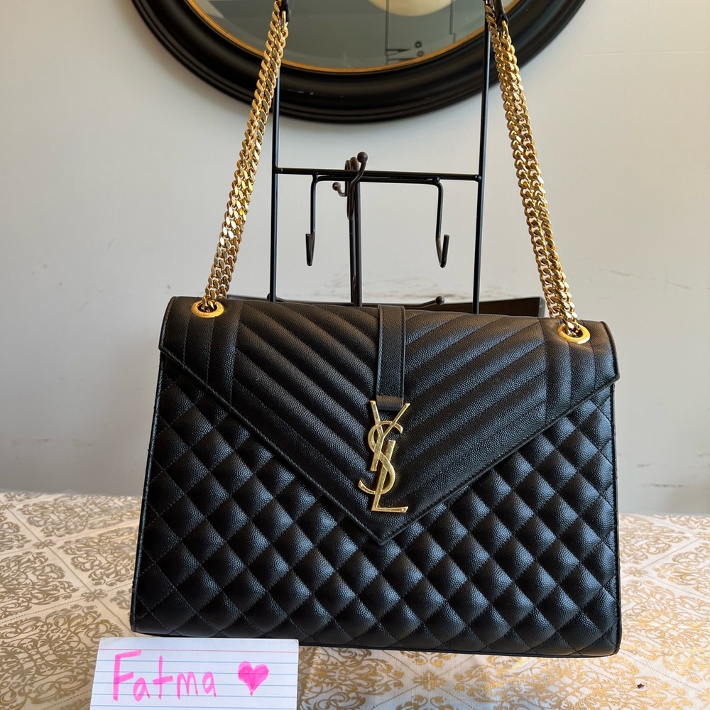 ENVELOPE LARGE BAG IN MIX MATELASSÉ GRAIN DE POUDRE EMBOSSED LEATHER - Picture 2 of 12